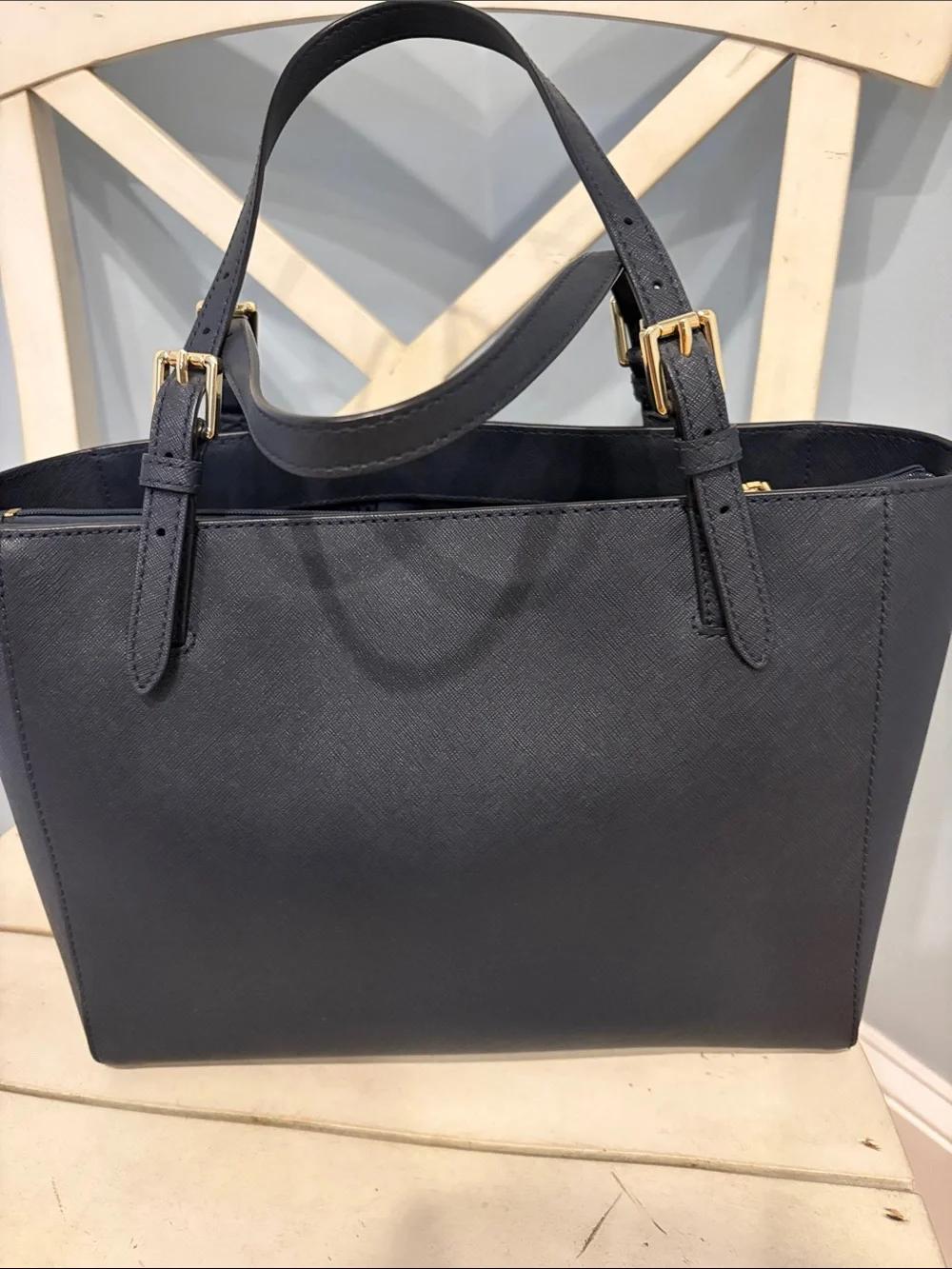 Tory Burch Navy Blue Leather Tote Bag